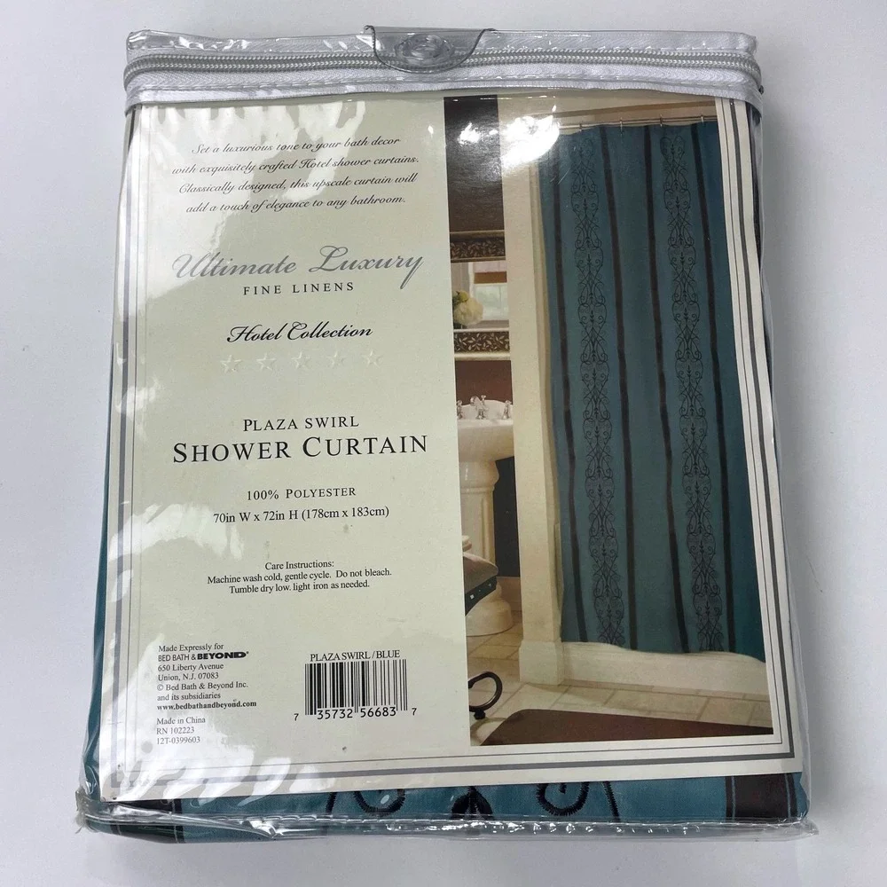 Ultimate Luxury Linens Plaza Swirl Blue Paisley Shower Curtain 70x72